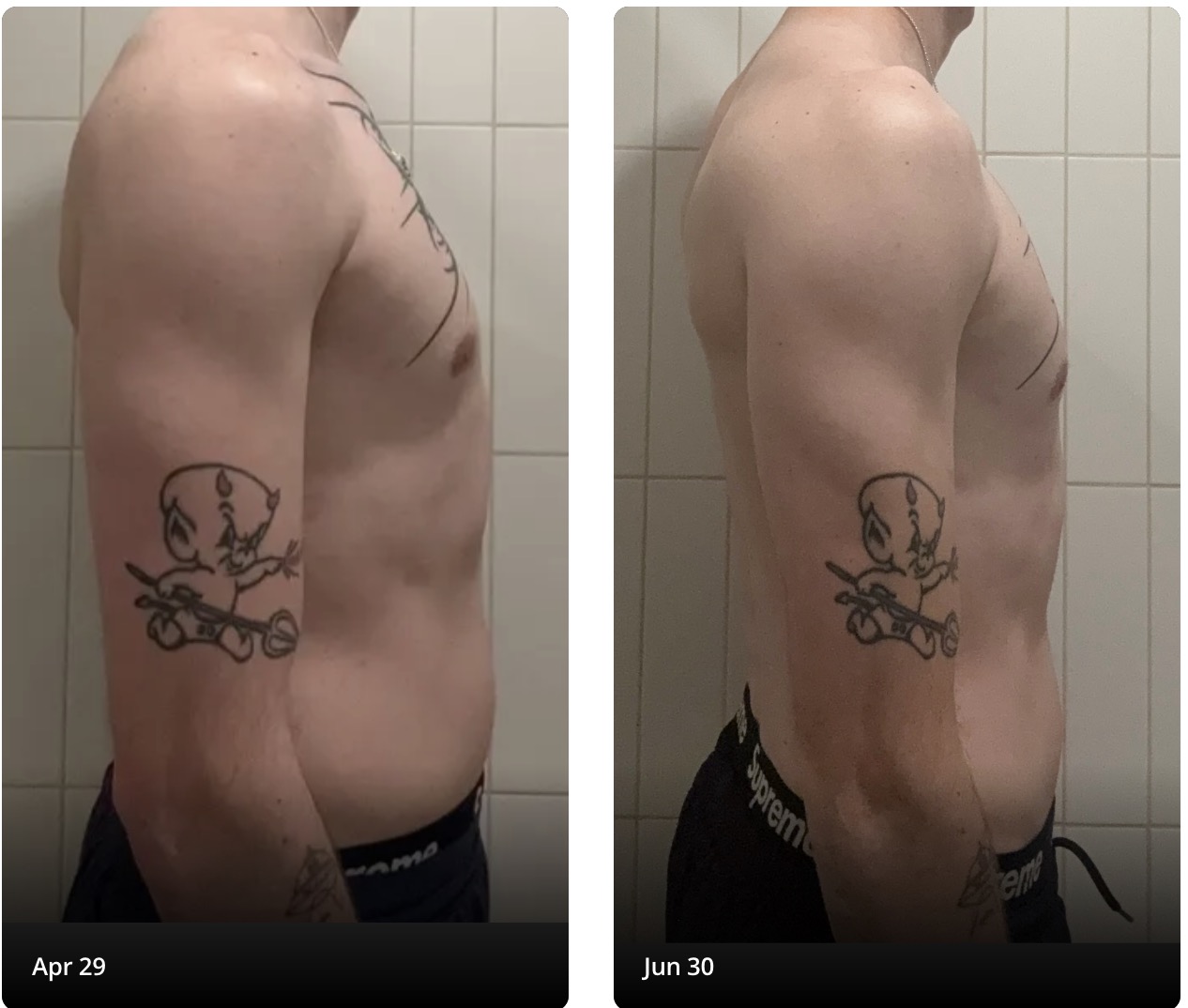 Aidan, Side before and after